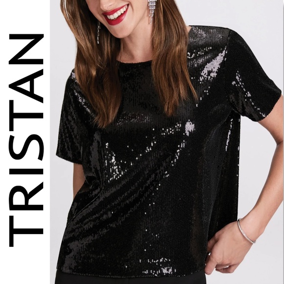 Tristan Tops - TRISTAN black sequin top | Large